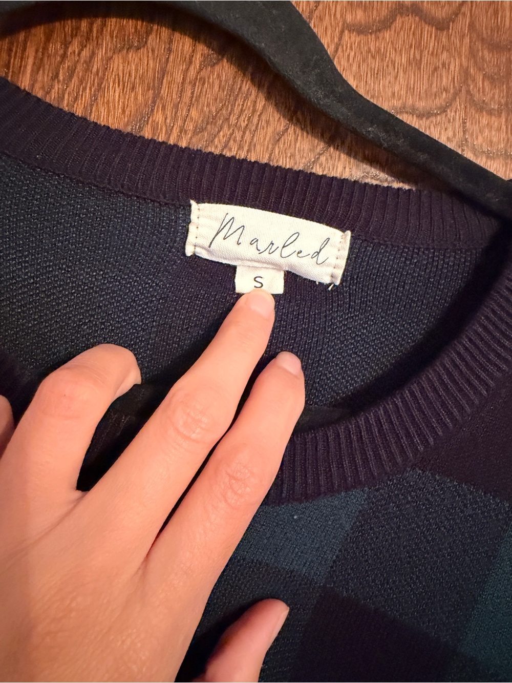 Marled Navy & Dark Green Check Crewneck Sweater